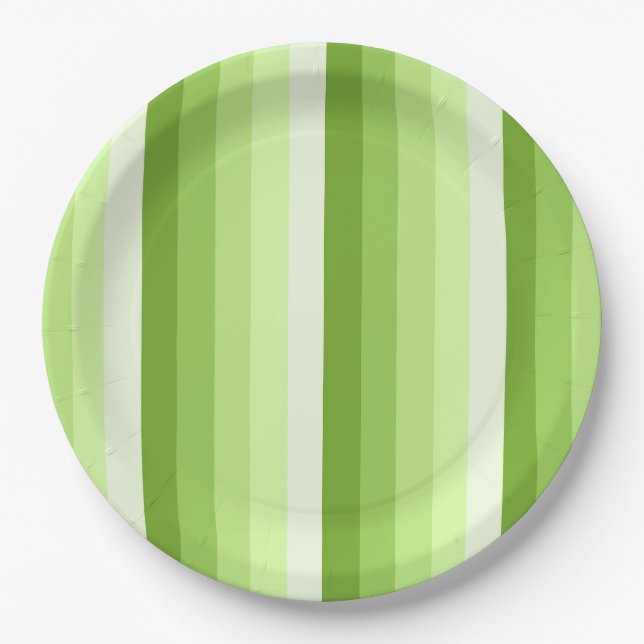Assiettes En Carton Bandes d'ombre vert citron (Devant)