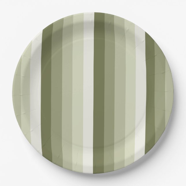 Assiettes En Carton Bandes d'ombre vert olive (Devant)