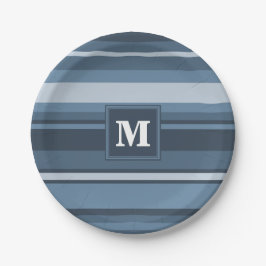 Assiettes En Carton Bandes gris monogramme