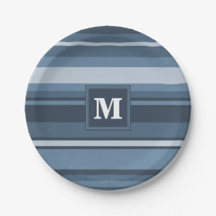 Assiettes En Carton Bandes gris monogramme
