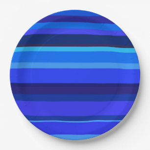 Assiettes En Carton Bandes horizontales bleues