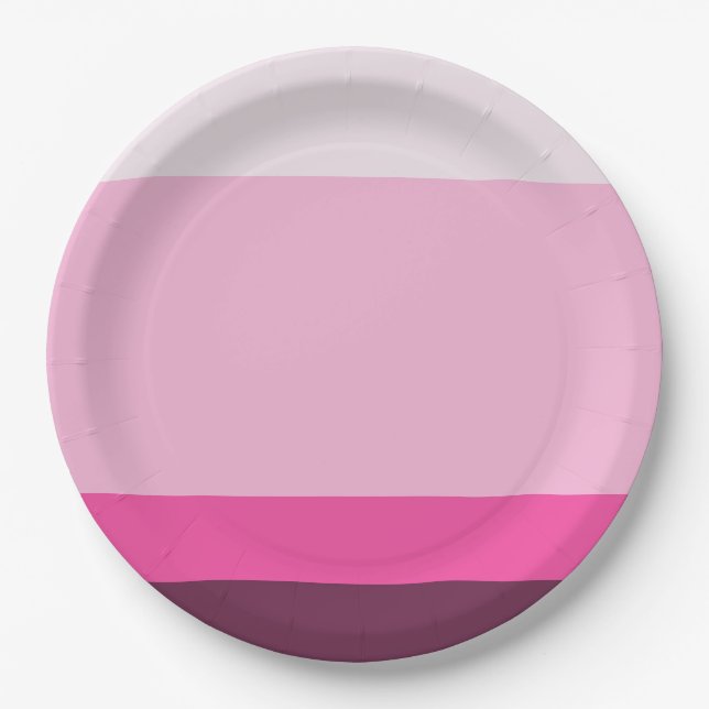 Assiettes En Carton Bandes mauve rose violet : Palette chaude (Devant)