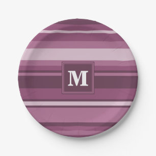 Assiettes En Carton Bandes mauves de monogramme