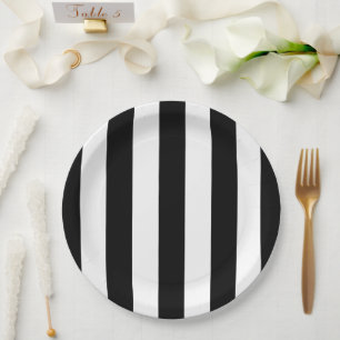 Assiettes En Carton Bandes noires et blanches, Motif rayé, Lignes