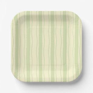 Assiettes En Carton Bandes ondulées vertes et jaunes