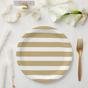 Assiettes En Carton Bandes or et blanc