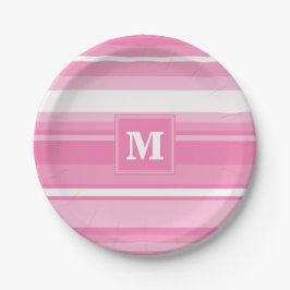 Assiettes En Carton Bandes rose monogramme