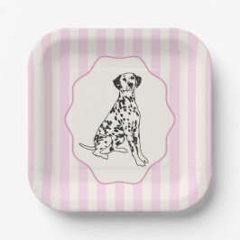 Assiettes En Carton Bandes rose pâle et Dalmatie noire