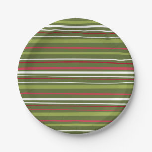 Assiettes En Carton Bandes rouge, verte et blanche