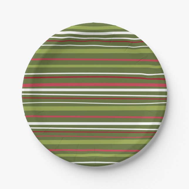 Assiettes En Carton Bandes rouge, verte et blanche (Devant)