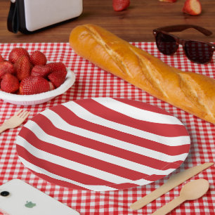 Assiettes En Carton Bandes rouges et blanches