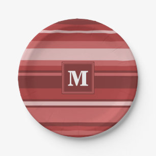 Assiettes En Carton Bandes rouges monogrammes