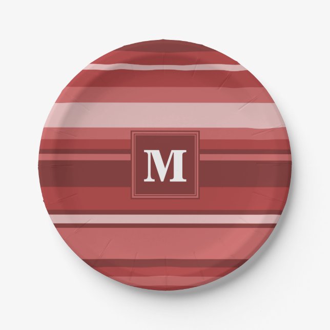 Assiettes En Carton Bandes rouges monogrammes (Devant)