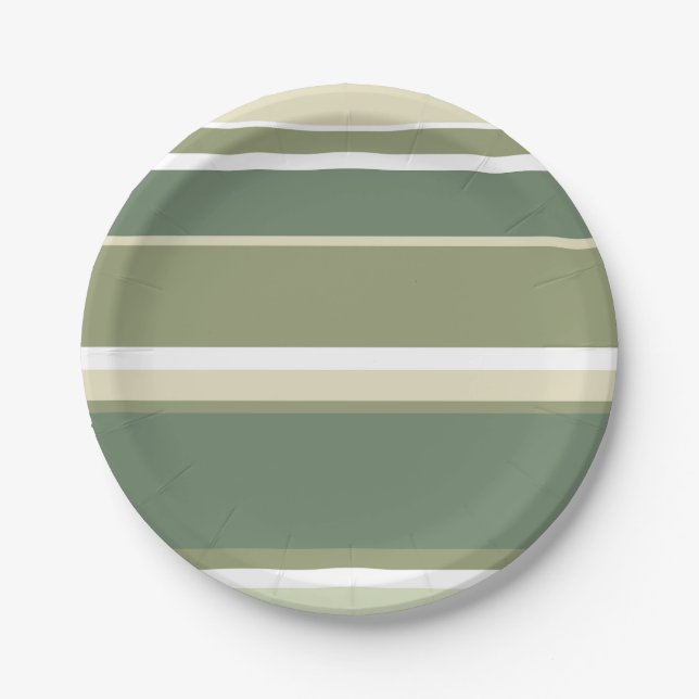 Assiettes En Carton Bandes vert olive (Devant)