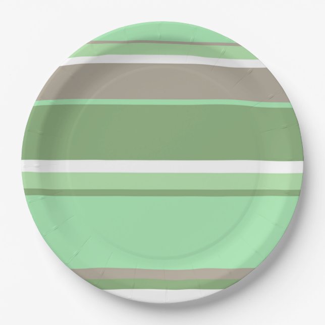 Assiettes En Carton Bandes vert pâle (Devant)