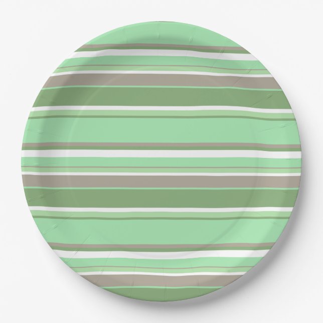Assiettes En Carton Bandes vert pâle (Devant)