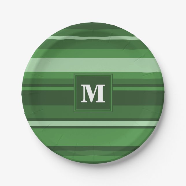 Assiettes En Carton Bandes vertes monogrammes (Devant)