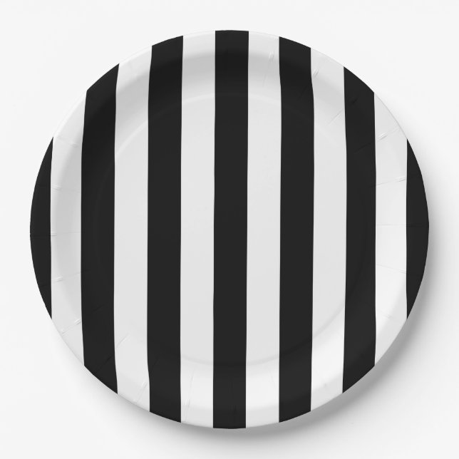 Assiettes En Carton Bandes Verticales Noires Et Blanches (Devant)