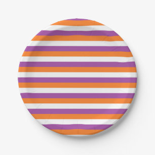 Assiettes En Carton Bandes violettes, orange et blanches