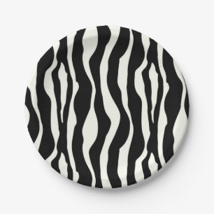 Assiettes En Carton Bandes zébrées - Noir et Blanc