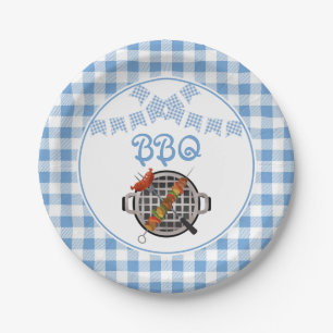 Assiettes En Carton Bannière BBQ BBQ Bleu Plaid
