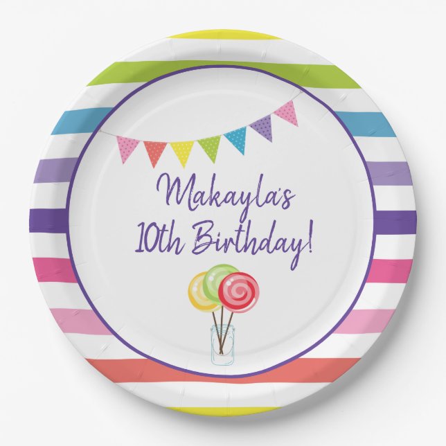 Assiettes En Carton Bannière douce de lucette de fête d'anniversaire (Devant)