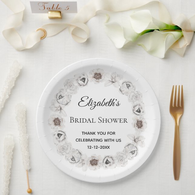 Assiettes En Carton Baño nupcial boho flores blancas (Mariage)