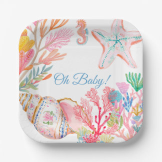 Assiettes En Carton Baptême bébé aquarelle sous la mer 