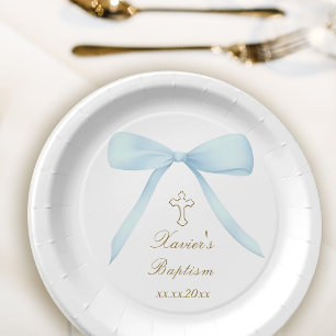 Assiettes En Carton Baptême bleu pastel
