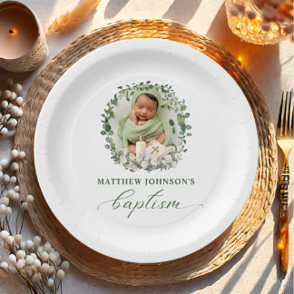 Assiettes En Carton Baptême Christening Photo Rose Floral