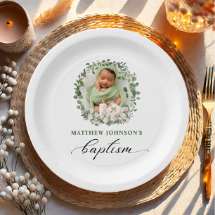 Assiettes En Carton Baptême Christening Photo Rose Floral