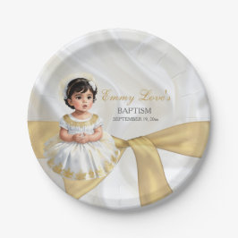 Assiettes En Carton Baptême de bébé fille Christening Blanc & Or
