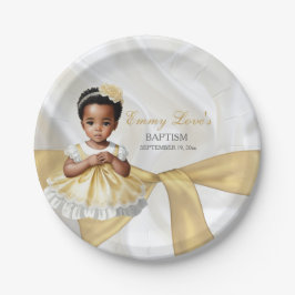 Assiettes En Carton Baptême de bébé fille Christening Blanc & Or