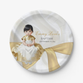 Assiettes En Carton Baptême de bébé fille Christening Blanc & Or