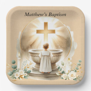 Assiettes En Carton Baptême dorée Bébé Garçon Christening Baptême