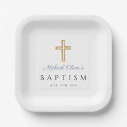 Assiettes En Carton Baptême élégant religieux garçon écriture bleu pou