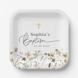 Assiettes En Carton Baptême fleur sauvage