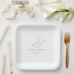 Assiettes En Carton Baptême fleur sauvage délicat