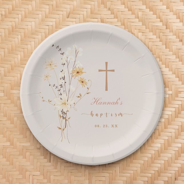 Assiettes En Carton Baptême Fleur sauvage élégant / Baptême (Créateur téléchargé)