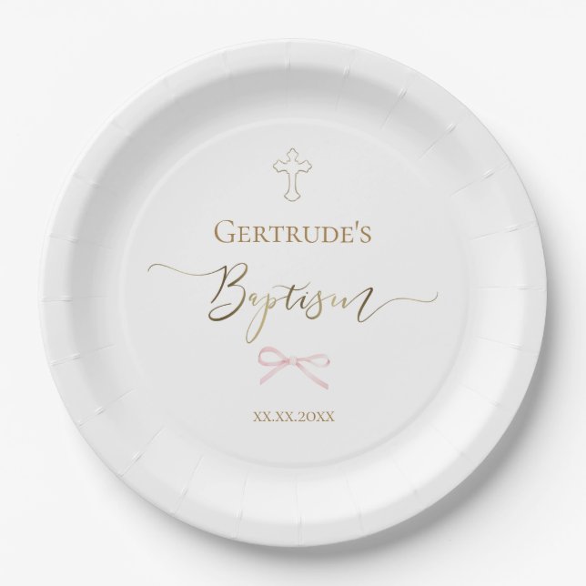 Assiettes En Carton Baptême petit arc rose (Devant)