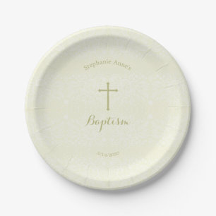 Assiettes En Carton Baptême Sage Delicate dentelle florale