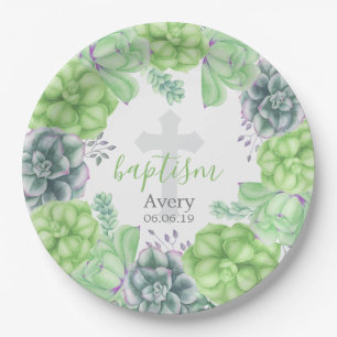 Assiettes En Carton Baptême succulent d'aquarelle élégante religieux