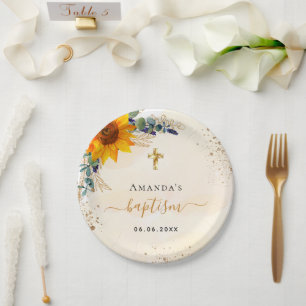 Assiettes En Carton Baptême tournesol eucalyptus parties scintillant m