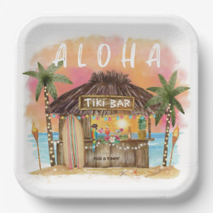 Assiettes En Carton Bar de plage Tiki Tropical Surf & Sea  