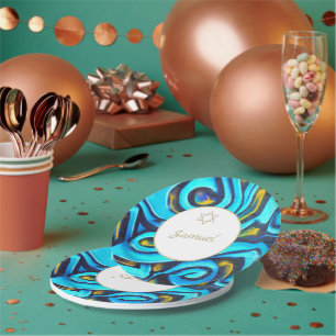 Assiettes En Carton Bar Mitzvah Motif bleu moderne juif