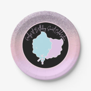 Assiettes En Carton Barbe à papa pailletée Fête d'anniversaire Rose Bl