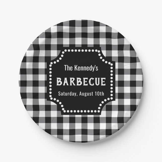 Assiettes En Carton Barbecue En vichy Noir Et Blanc (Devant)