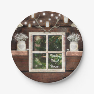 Assiettes En Carton Barne rustique Fenêtre Arbre & Mason Jar Mariage