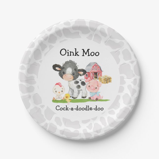 Assiettes En Carton Barnyard Birthday Plate Oink Moo Cockadoodledoo (Devant)