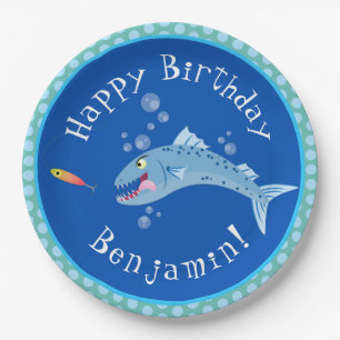 Assiettes En Carton Barracuda affamé dessin de pêche personnalisée